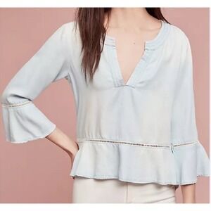 Cloth And Stone Aria Henley Blouse Womens Medium Blue Tencel Boho